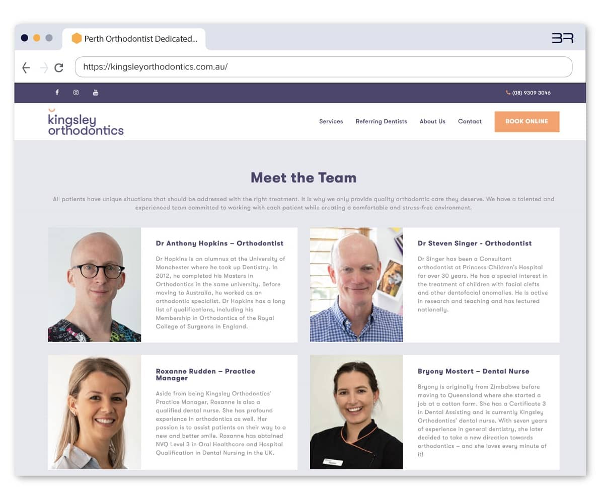 Meet the team section on homepage