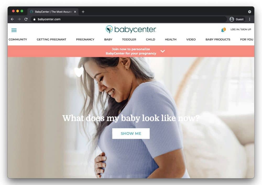 BabyCenter is all about parenting and pregnancy. It provides information and serves as an online community for moms and parents.