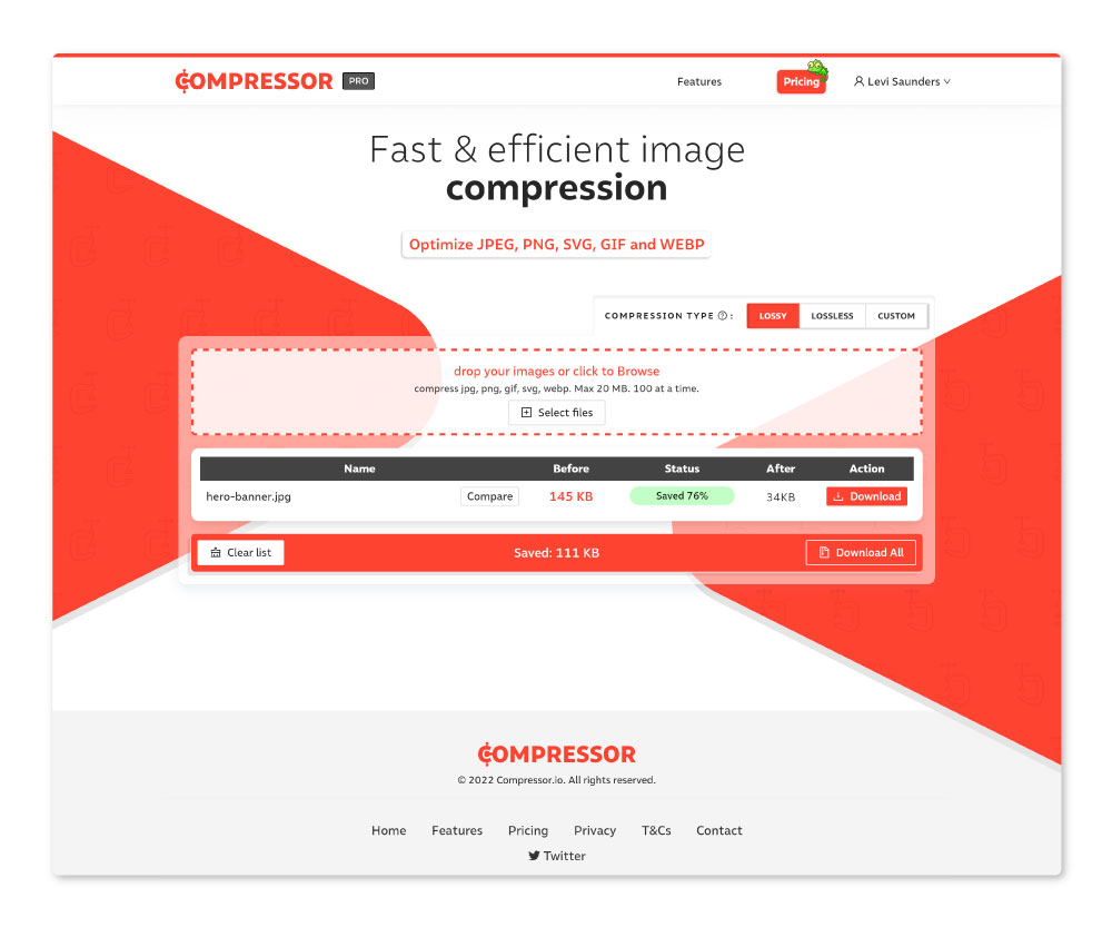 Use an online tool to compress images.